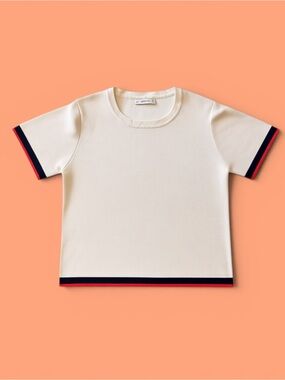 Cream Short Sleeve Tee with Navy & Red Trim